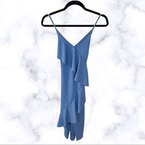 She & Sky Blue Spaghetti Strap Ruffle Midi Dress